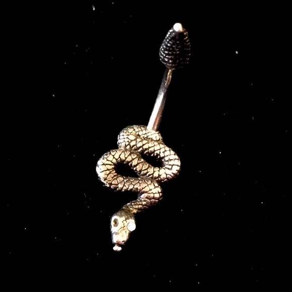 SNAKE SURGICAL STEEL BELLY RING *SERPENT NAVEL BARBELL *BLUE CRYSTAL EYE - Picture 1 of 7